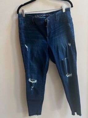 Juicy Couture Dark Blue Distressed Skinny Jeans With Stretch